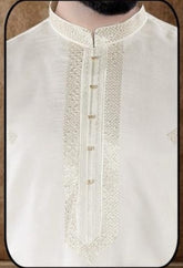 Men's White with Gold Sequin Kurta set - MIRASILKS Men's White with Gold Sequin Kurta set